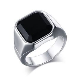 Stainless Steel High Polished Black Agate Mens Ring Fashion Jewellery Rings Accessories Silver Size 8-12221x