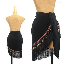 Stage Wear Latin Dance Skirt Women Sequin Tassel Hip Scarf Black Cha Rumba Practice Clothes Salsa Performance DNV19172