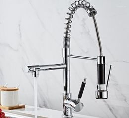 Whole Polished Chrome Spring Pull Down Kitchen Faucet with Two Spouts Handheld Shower Kitchen Mixer Tap Deck Mounted15754921