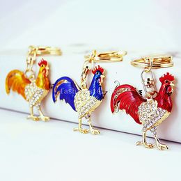 Creative Cock Key Chains Rhinestone Chicken Pendants Keyrings Fashion Women Men Bag Accessories Car Key Holder Decor Gift