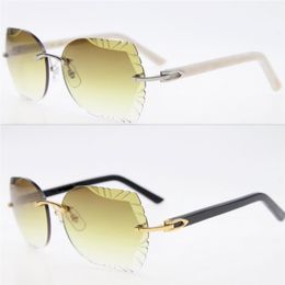 3 0 Thick Carved Lens Sunglasses Rimless Metal Mix Aztec Black Plank Sun glasses Unisex Optical cat eye 18K Gold Frames UV400 Slim209W