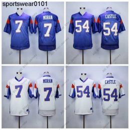 American College Wear Blue Mountain State Football Moive 54 Thad Castle Jersey 7 Alex Moran Men Breathable Embroidery and Sewing Te