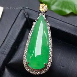 Gemstone Fine Jewellery Gift Mother 24.5X9.0X7.8Mm Natural Green Jadeite Charm Pendant In Gold