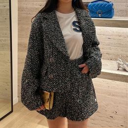 Women's Suits S Family's Autumn And Winter Clothing French Grey Small Fragrant Wind Coarse Tweed Loose Jacket Top