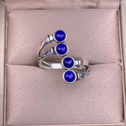 Cluster Rings 925 Sterling Silver AKAC Natural Lapis Lazuli Adjustable Ring