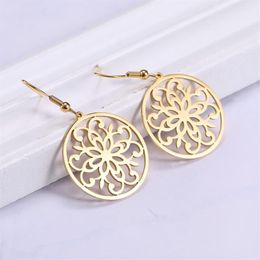 Dangle & Chandelier Lucktune Retro Flower Drop Earrings Filigree Stainless Steel Round Hoop For Women Gift Fashion Jewellery Accesso279A