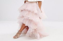 Gorgeous Light Pink Tulle Skirt Layered Tiered Puffy Women Tutu Skirts Cheap Formal Party Gowns High Low Long Skirts Custom Made8143455