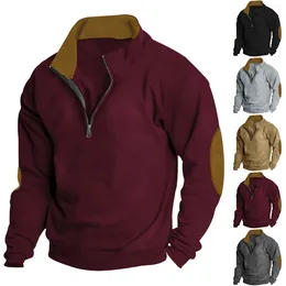 Men's Hoodies Fall And Winter Fleece Fashion Casual Long Sleeve Half Zipper Warm Patch Sweatshirt Top