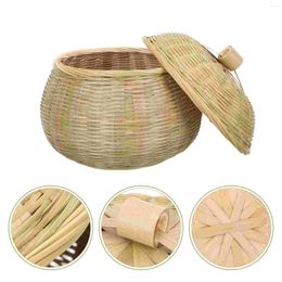 Dinnerware Sets Finishing Basket Storage With Lid Round Container Multipurpose Bamboo Weaving Household