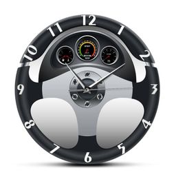 Sport Car Steering Wheel and Dashboard Printed Wall Clock Automobile Artwork Home Decor Automotive Drive Auto Style Wall Watch LJ26676279