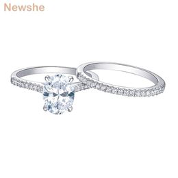 she 2 Pieces 925 Sterling Silver Wedding Rings Set 1 9Ct Oval Shape AAAAA Zircon Jewelry Engagement Ring Straight Band BR0943 2110232r
