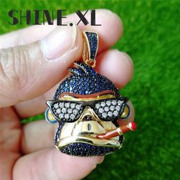 Hip Hop Cartoon Animal Monkey Cigar Necklace Pendant Iced Out Full Lab Diamond with Stainless Steel Rope Chain198s