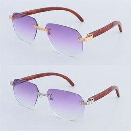 Metal Large Square Rimless Sunglasses for Woman Wood Sun Glasses Men Luxury Mirror leopard lens eyewear Designer Wooden Sunglasses226n