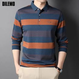 Top Grade Cotton Fashion Designer Brand Luxury Mens Polo Shirt With Long Sleave Stripped Casual Tops Men Clothes 231222