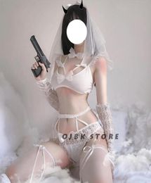 Sexy Lace Bride Wedding Dress Erotic Lingerie For Women Cosplay White Black Uniform Temptation Porn Roleplay Costumes Bras Sets4595566