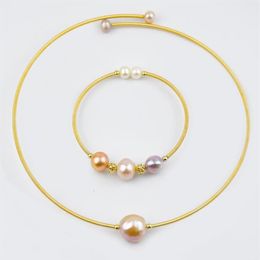 Pendant Necklaces Freshwater Pearl Choker And Bangle Set Delicate 14K Gold Colour Solid Easy Wearing Jewellery For Women186j