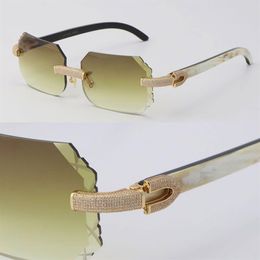 2022 New Micro-paved Sunglasses Rimless Diamond set Sun glasses Black Mix White Genuine Natural Buffalo Horn Frame Men Women with 245U