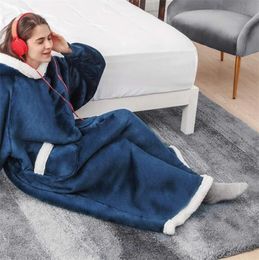 Flannel Blanket with Sleeves Winter Hoodies Sweatshirt Women Men Pullover Fleece Giant TV1653740