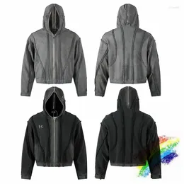 Men's Hoodies Patchwork THUG CLUB Hoodie Men Women 1:1 Quality Washed Ash Star Moon Metal Badge Pullover