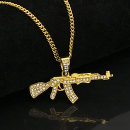 Gold Iced Out AK47 Pendant Necklace For Mens Fashion Hip Hop Jewelry Cuban Link Chain Necklaces242t