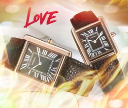 High Quality ICE Out Hip Hop Men's Women's Leisure Watches Leather Stainless Steel Band Quartz Clock Rose Gold Silver Color Square Roman Tank Series Wristwatch Gifts