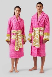 Men's designer bathrobe Couples' nightgown Autumn and winter thick long warm Pyjamas home wear Large size coral velvet fashion trend 99