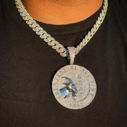 Chains Bling Iced Out Full Diamond Rock Punk Jewellery Micro Paved Big Heavy Cuban Chain Hip Hop Men's Goat Shape Round Pendant200S