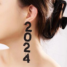 Dangle Earrings Sexy Black Rhinestone Long 2024 Number Pendant Drop Party Jewellery For Women Crystal Geometric Hanging