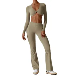 Active Sets Autumn Nude Long Sleeved Yoga Set Wearing Quick Drying Tight Fitness Clothes For Women 8094