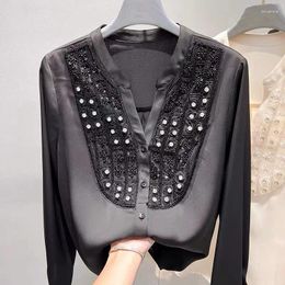 Women's Blouses Luxury Sparking Diamonds Sequined Shirts For Autumn Spring Long Sleeve Chiffon Top Woman Clothing Camisas