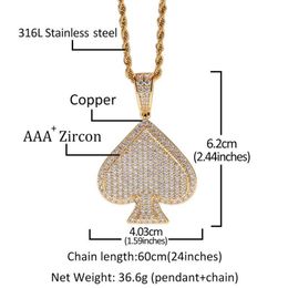 Hiphop Full Diamond Poker Pendant Necklace Luxury 18K Gold Plated Hip Hop Jewellery Bling CZ Mens Heart Necklaces256r