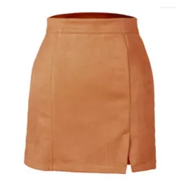 Skirts Suede For Women Winter Solid Color Split Vintage High Waist A-line Mini Skirt Female Fashion Slim Fit Pencil Faldas