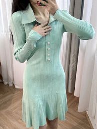 Casual Dresses 2024 Women Knit Short Dress Spring Autumn Polo Neck A-Line High Street Chic Stunning Elegant Sweet Design Trendy Stylish