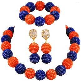 Necklace Earrings Set Costume Jewellery Royal Blue Orange African Beads Simulated Pearl