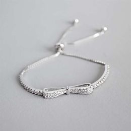 Ruifan Fashion Box Chain Bowknot 100% 925 Sterling Silver Bracelet Ladies Cubic Zircon Bracelets Female Womens Jewellery YBR057 Y200316G