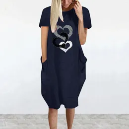 Casual Dresses Women's Summer Short Dress Valentine's-Day Fashion Cute Core Print Sleeve Round Neck Vestidos
