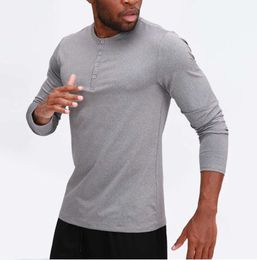 Lu Men High quality Yoga Outfit Sports Long Sleeve T-shirt Mens Sport Style Collar button Shirt Training Fitness Clothes Elastic Quick Dry Wear Gtfbg Fashion trend 123