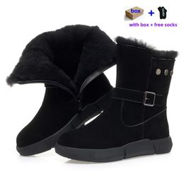 Размер дизайнер зима большой наружные снежные ботинки женская шерсть пушистая кожаная лодыжка теплые пинетки черные девочки.