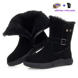 Größe Designer Winter Großer Außenstiefel Womens Stiefel Fell flauschiger Leder -Knöchel warme Stiefel schwarze Mädchen Sleafers Schuhe mit Wollschuhen Lady Designer Schuh 85318 IES