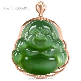 Certified Grade A Cat Eye Spinach Hetian Green Jade Buddha Rose Gold Pendant Natural Men And Women