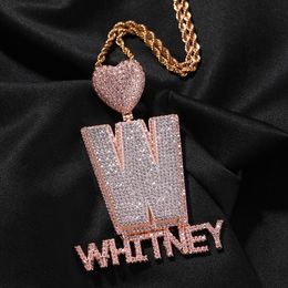 Hip Hop Love Heart A-Z Large Letters Pendant Mens Necklace Full Zircon Jewellery