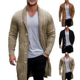 Men's Sweaters Cardigan Sweater Chunky Cable Knit Tunic Button Up Plain Shawl Collar Warm Ups Modern Contemporary Casual Daily