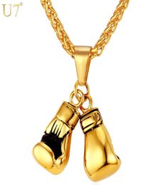 U7 Boxing Glove Pendant Men Necklace Gold Color Stainless Steel Hip Hop Chain Fashion Sport Fitness Jewelry Wholeslae Dropship 2109246576