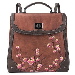 School Bags Elegant Women Genuine Leather Backpack Ladies Flowers Shoulder Bag Real Cow Handmade Handbag Big Female Girl Party