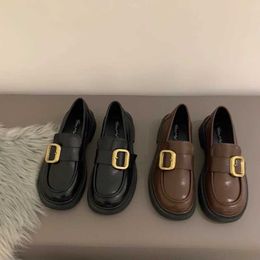 Lady Dress Shoes Thick soled loafers for women's summer and autumn style JK uniform bean shaped single shoes English black small leather