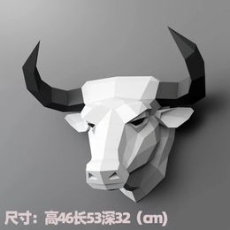 Bull Head Paper Model Kit Papercraft 3D DIY Creative Home Wall Decor Sculpture Props Hand Made Geometric Figures Puzzles Toys 231225