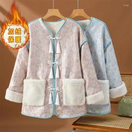 Women's Jackets Tassel Jacquard Coat Large Size Clothing Autumn And Winter Chinese Button Plush Thickened Warm Tops Z4351