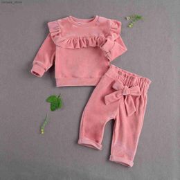 Clothing Sets Ma Baby 0-12M Autumn Winter Warm Toddler Baby Girls Clothes Set Smooth Velvet Outfits Sets Ruffle Trim Top Pants DD40