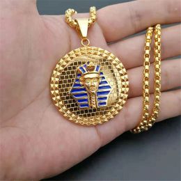 Egyptian Pharaoh Sphinx Necklace Pendant With Chain And Golden Colour 14k Yellow Gold Hip Hop Egypt Round Jewellery