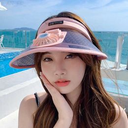 Visors Women Summer Visor Large Brim Caps Electric USB Charging Fan Hats Outdoor UV Protection Empty Top Sunscreen Cap Sun Hat L231225